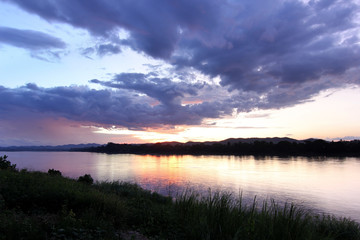 Fototapeta premium sunset over the river