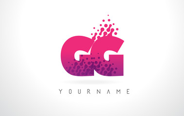 GG G G Letter Logo with Pink Purple Color and Particles Dots Design.