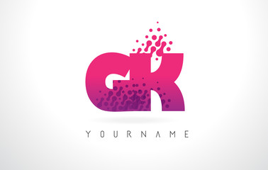 GK G K Letter Logo with Pink Purple Color and Particles Dots Design.
