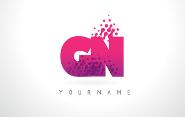 GN G N Letter Logo with Pink Purple Color and Particles Dots Design.