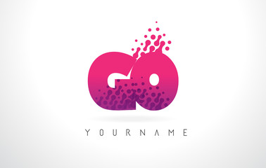 GO G O Letter Logo with Pink Purple Color and Particles Dots Design.