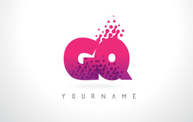 GQ G Q Letter Logo with Pink Purple Color and Particles Dots Design.
