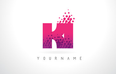 Fototapeta premium KI K I Letter Logo with Pink Purple Color and Particles Dots Design.