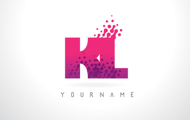 KL K L Letter Logo with Pink Purple Color and Particles Dots Design.