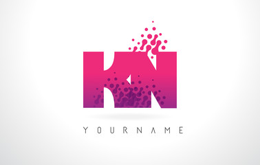 KN K N Letter Logo with Pink Purple Color and Particles Dots Design.