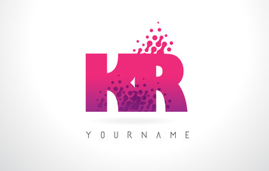 Obraz premium KR K R Letter Logo with Pink Purple Color and Particles Dots Design.