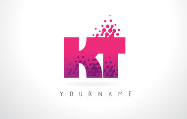 KT K T Letter Logo with Pink Purple Color and Particles Dots Design.