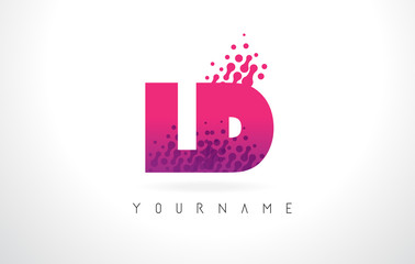 LD L D Letter Logo with Pink Purple Color and Particles Dots Design. - obrazy, fototapety, plakaty