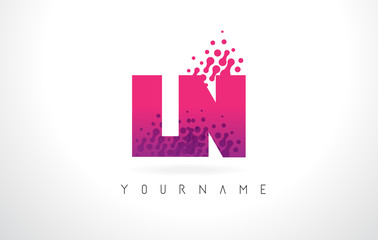 LN L N Letter Logo with Pink Purple Color and Particles Dots Design.