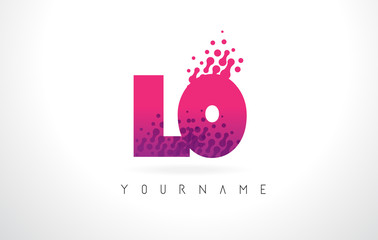 LO L O Letter Logo with Pink Purple Color and Particles Dots Design.