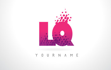LQ L Q Letter Logo with Pink Purple Color and Particles Dots Design.