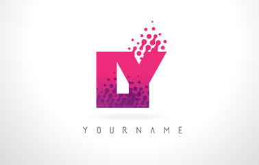 LY L Y Letter Logo with Pink Purple Color and Particles Dots Design.