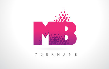 MB M B Letter Logo with Pink Purple Color and Particles Dots Design.
