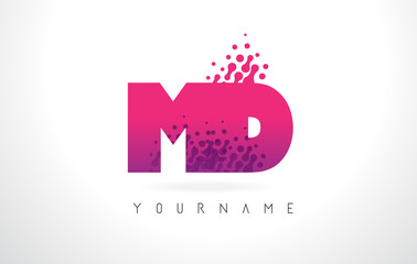 MD M D Letter Logo with Pink Purple Color and Particles Dots Design.