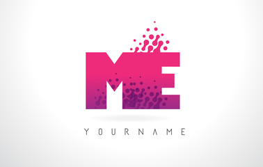 ME M E Letter Logo with Pink Purple Color and Particles Dots Design.
