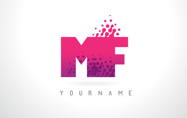 Obraz premium MF M F Letter Logo with Pink Purple Color and Particles Dots Design.