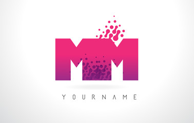 MM M M Letter Logo with Pink Purple Color and Particles Dots Design.