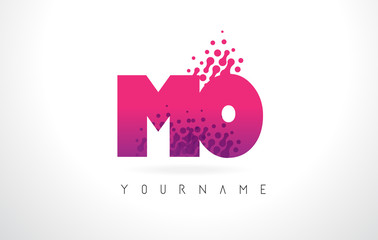 Obraz premium MO M O Letter Logo with Pink Purple Color and Particles Dots Design.