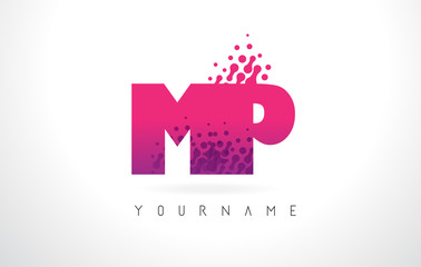 Obraz premium MP M P Letter Logo with Pink Purple Color and Particles Dots Design.