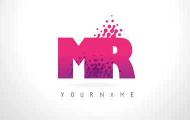 Obraz premium MR M R Letter Logo with Pink Purple Color and Particles Dots Design.