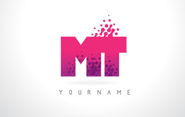 Fototapeta na wymiar MT M T Letter Logo with Pink Purple Color and Particles Dots Design.