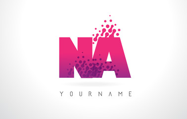 NA N A Letter Logo with Pink Purple Color and Particles Dots Design.