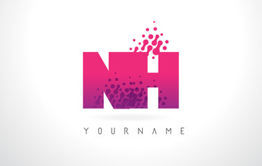Obraz premium NH N H Letter Logo with Pink Purple Color and Particles Dots Design.
