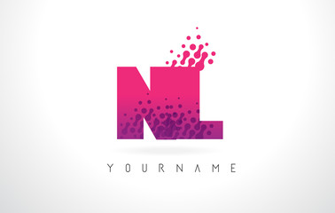 Obraz premium NL N L Letter Logo with Pink Purple Color and Particles Dots Design.