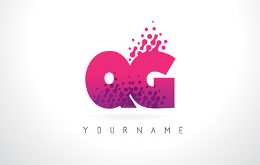 QG Q G Letter Logo with Pink Purple Color and Particles Dots Design.