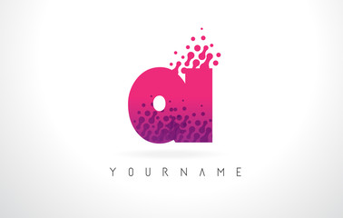 QI Q I Letter Logo with Pink Purple Color and Particles Dots Design.