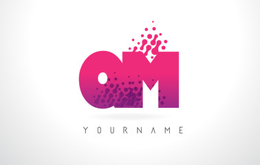 QM Q M Letter Logo with Pink Purple Color and Particles Dots Design.