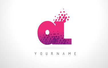QL Q L Letter Logo with Pink Purple Color and Particles Dots Design.