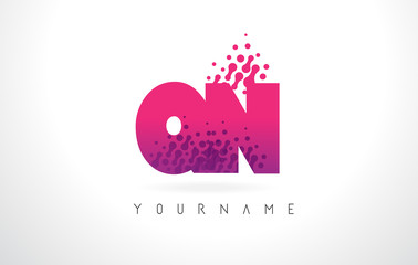 QN Q N Letter Logo with Pink Purple Color and Particles Dots Design.