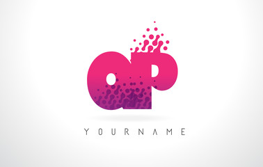 QP Q P Letter Logo with Pink Purple Color and Particles Dots Design.