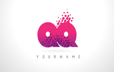 QQ Q Q Letter Logo with Pink Purple Color and Particles Dots Design.