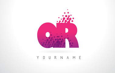 QR Q R Letter Logo with Pink Purple Color and Particles Dots Design.