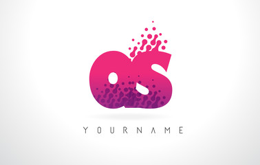 QS Q S Letter Logo with Pink Purple Color and Particles Dots Design.