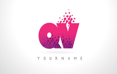 QV Q V Letter Logo with Pink Purple Color and Particles Dots Design.