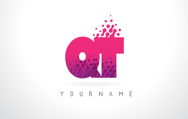 Obraz premium QT Q T Letter Logo with Pink Purple Color and Particles Dots Design.