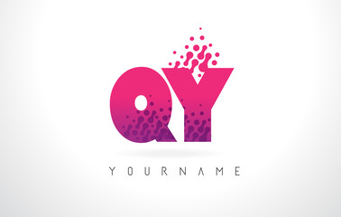 QY Q Y Letter Logo with Pink Purple Color and Particles Dots Design.