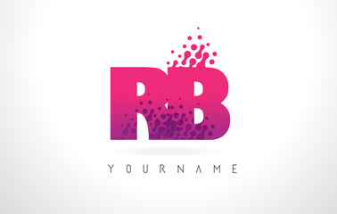 Fototapeta na wymiar RB R B Letter Logo with Pink Purple Color and Particles Dots Design.