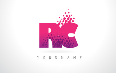 Obraz premium RC R C Letter Logo with Pink Purple Color and Particles Dots Design.