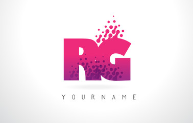 RG R G Letter Logo with Pink Purple Color and Particles Dots Design.