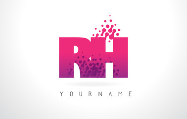 Fototapeta na wymiar RH R H Letter Logo with Pink Purple Color and Particles Dots Design.