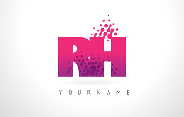 RH R H Letter Logo with Pink Purple Color and Particles Dots Design.