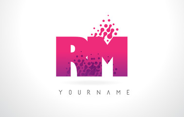 RM R M Letter Logo with Pink Purple Color and Particles Dots Design.