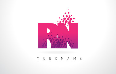 Obraz premium RN R N Letter Logo with Pink Purple Color and Particles Dots Design.