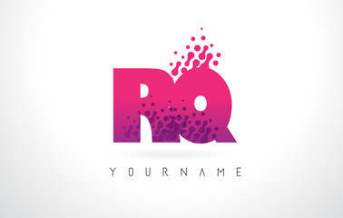 RQ R Q Letter Logo with Pink Purple Color and Particles Dots Design.