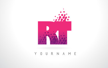 Fototapeta na wymiar RT R T Letter Logo with Pink Purple Color and Particles Dots Design.
