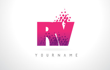 Fototapeta na wymiar RV R V Letter Logo with Pink Purple Color and Particles Dots Design.